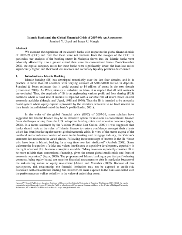 (PDF) Islamic Banks and the Global Financial Crisis of 2007-09: An ...
