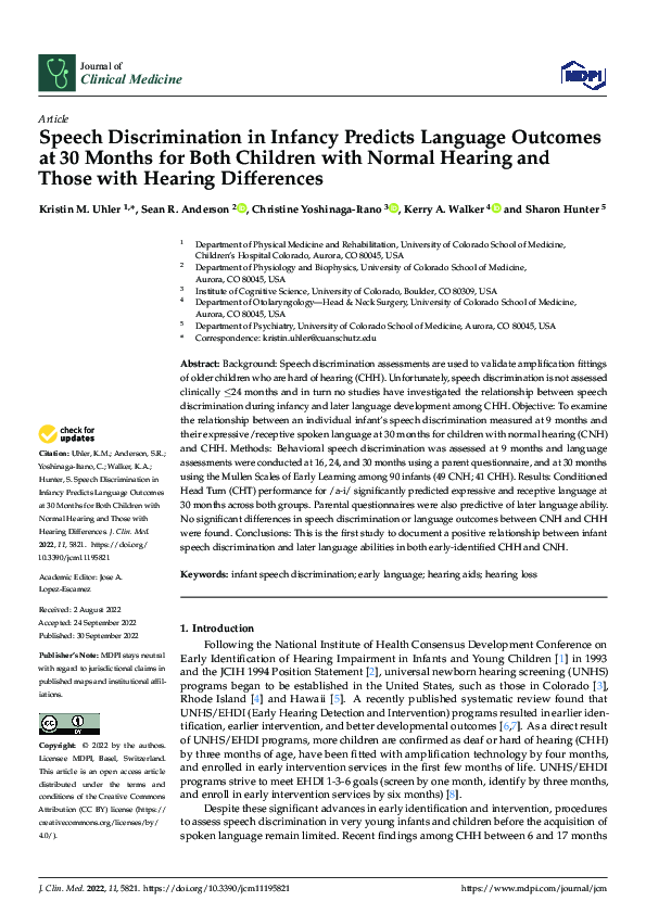 (PDF) Speech Discrimination in Infancy Predicts Language Outcomes at 30 ...