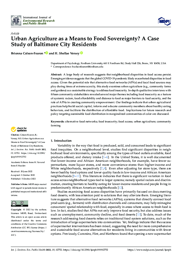 (PDF) Urban Agriculture as a Means to Food Sovereignty? A Case Study of ...