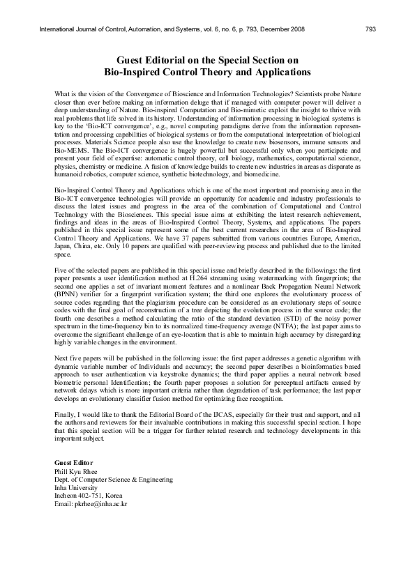 (PDF) Guest Editorial on the Special Section on Bio-Inspired Control ...