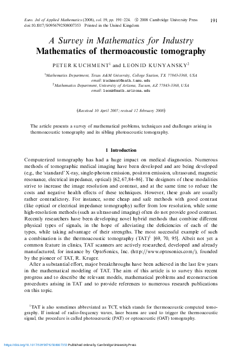 (PDF) Mathematics of thermoacoustic tomography