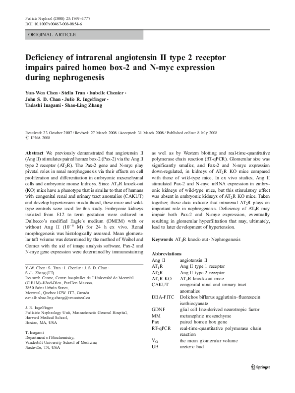 (PDF) Deficiency of intrarenal angiotensin II type 2 receptor impairs ...