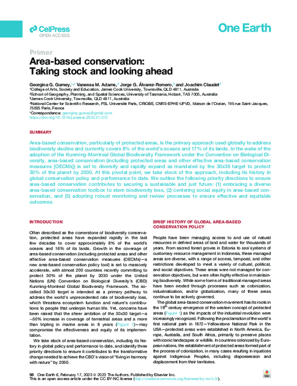 (PDF) Area-based conservation: Taking stock and looking ahead