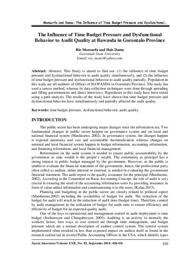 (PDF) The Influence of Time Budget Pressure and Dysfunctional Behavior ...