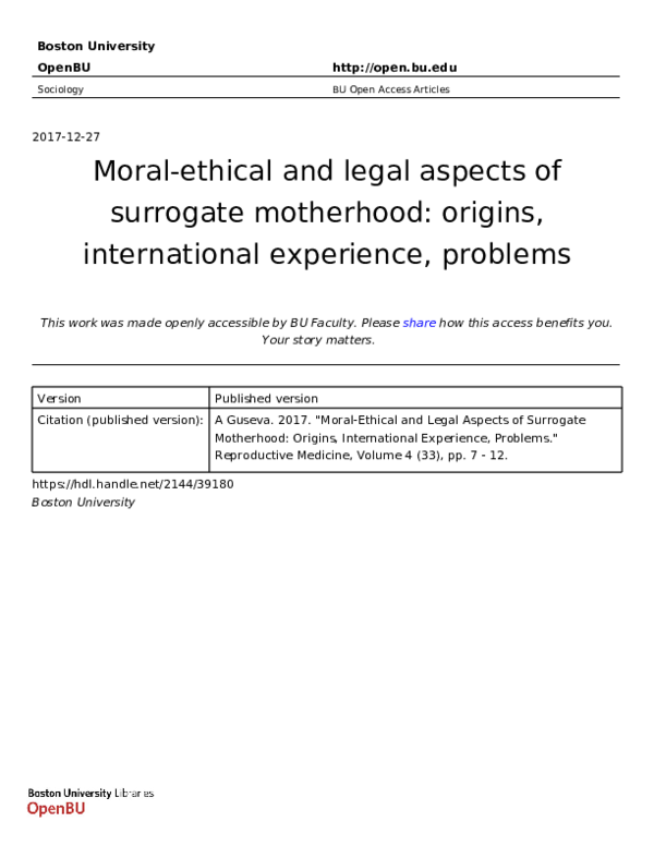 PDF) Moral-Ethical And Legal Aspects Of Surrogate Motherhood.