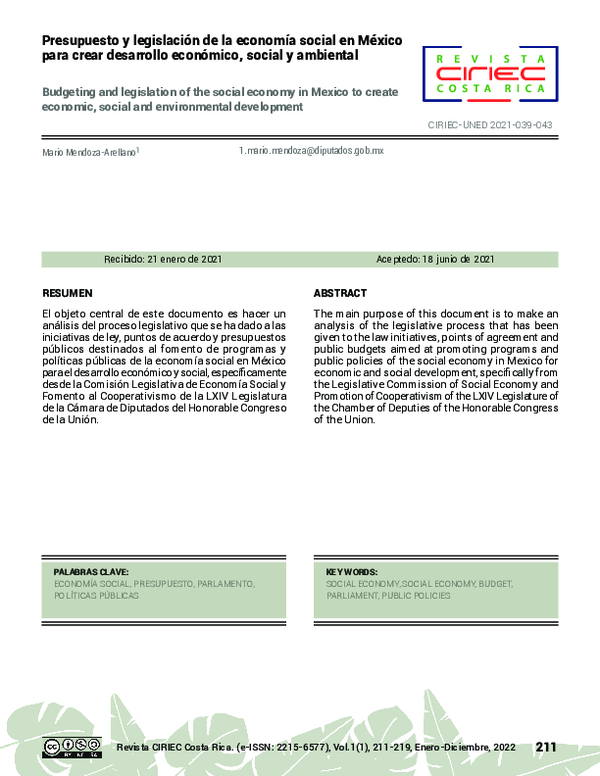 (PDF) Presupuesto y legislación de la economía social en México para ...