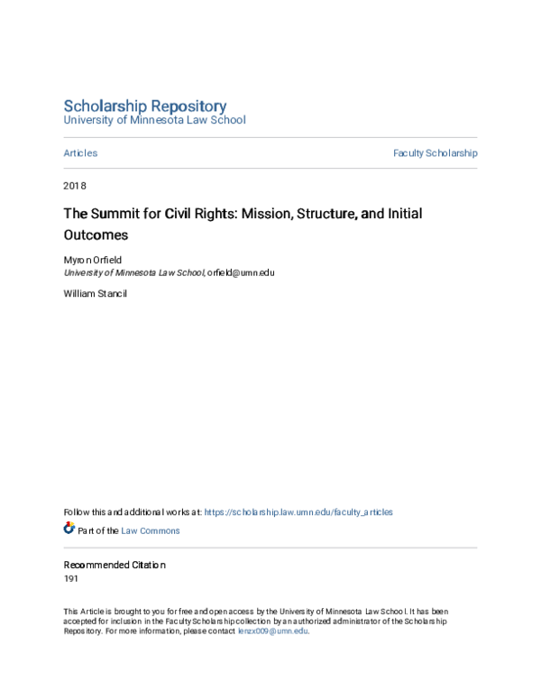 (PDF) The Summit for Civil Rights: Mission, Structure, and Initial Outcomes