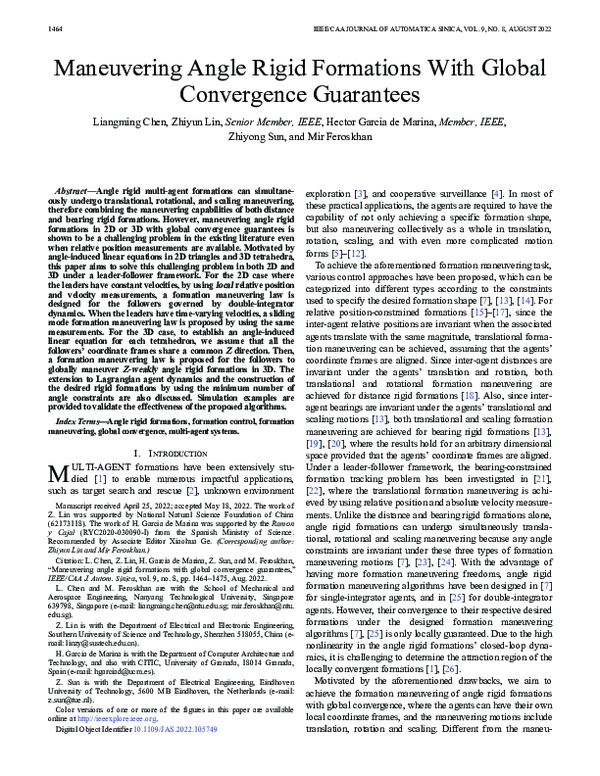 (PDF) Maneuvering Angle Rigid Formations With Global Convergence Guarantees