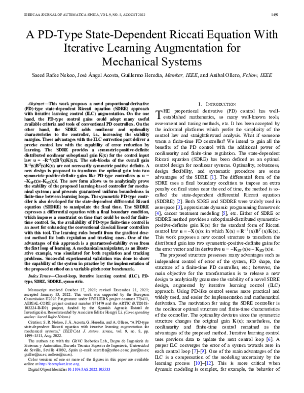 (PDF) A PD-Type State-Dependent Riccati Equation With Iterative ...