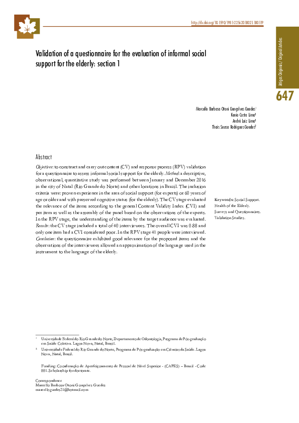 (PDF) Validation of a questionnaire for the evaluation of informal ...
