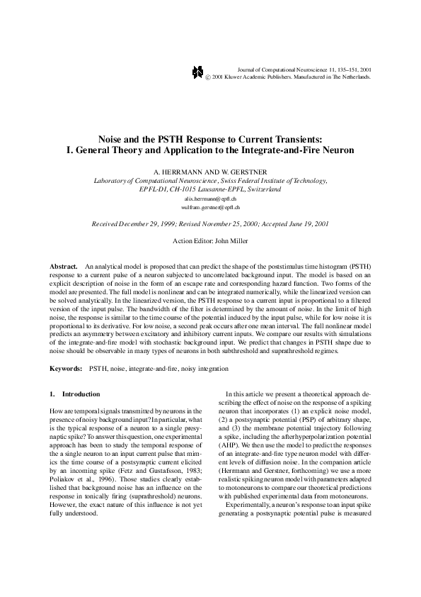 (PDF) Noise and the PSTH response to current transients: I. General ...