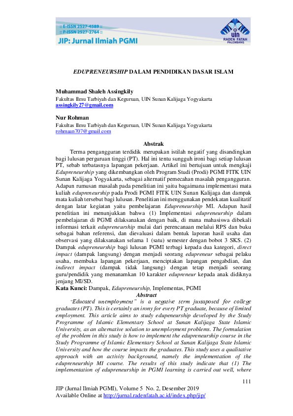 (PDF) Edupreneurship dalam Pendidikan Dasar Islam