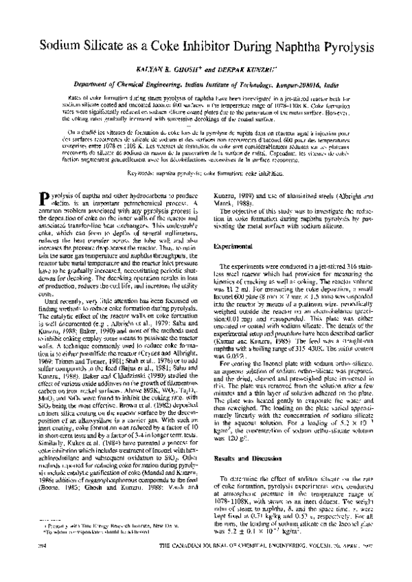(PDF) Sodium silicate as a coke inhibitor during naphtha pyrolysis