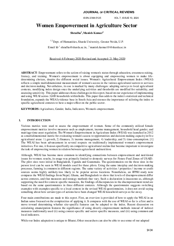 (PDF) Women Empowerment in Agriculture Sector