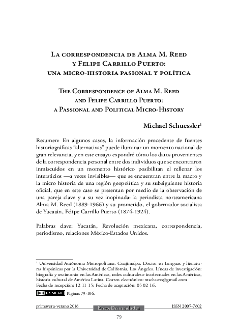 (PDF) The correspondence of Alma M. Reed and Felipe carrillo Puerto: a ...