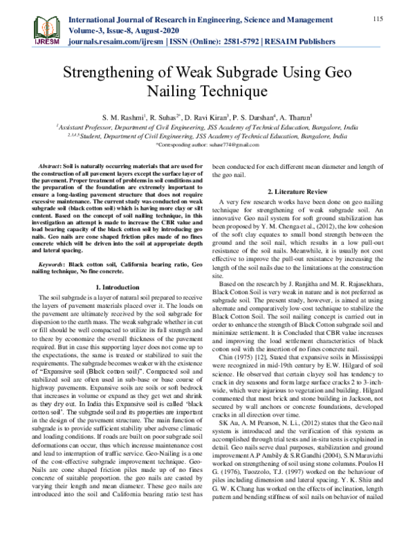 (PDF) Strengthening of Weak Subgrade Using Geo Nailing Technique