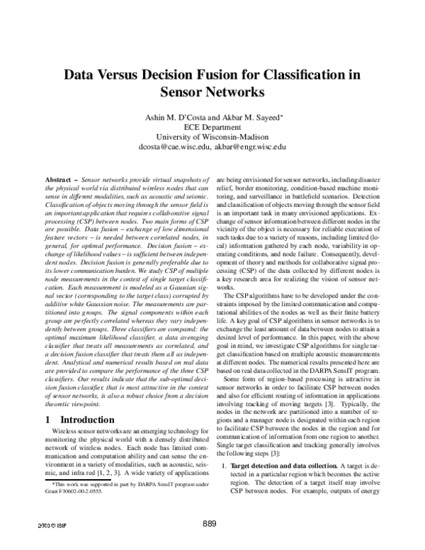(PDF) Data versus decision fusion for classification in sensor networks