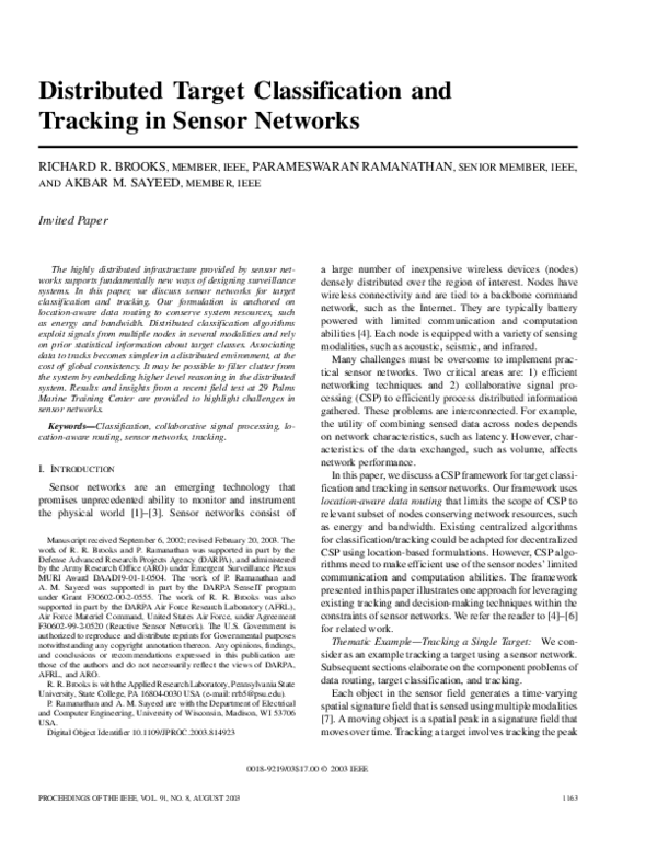 (PDF) Distributed target classification and tracking in sensor networks