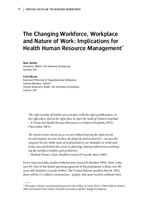 (PDF) The Changing Workforce, Workplace and Nature of Work ...