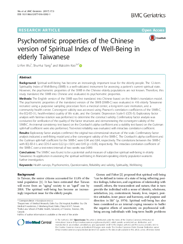 (PDF) Psychometric properties of a Chinese version of the Stigma Scale ...