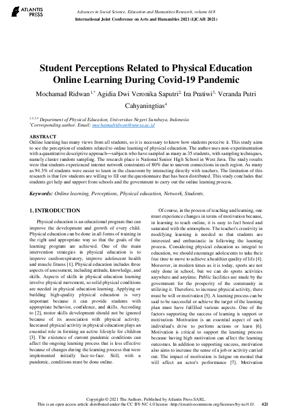 (PDF) Student Perceptions Related to Physical Education Online Learning ...
