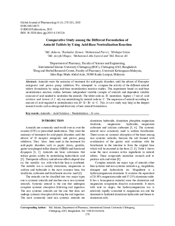 (PDF) Comparative Study among the Different Formulation of Antacid