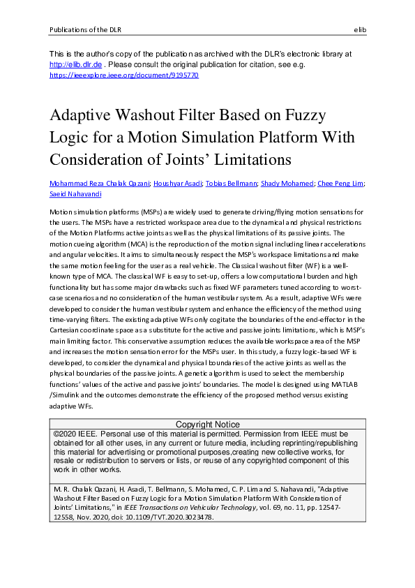 (PDF) Adaptive Washout Filter Based on Fuzzy Logic for a Motion ...