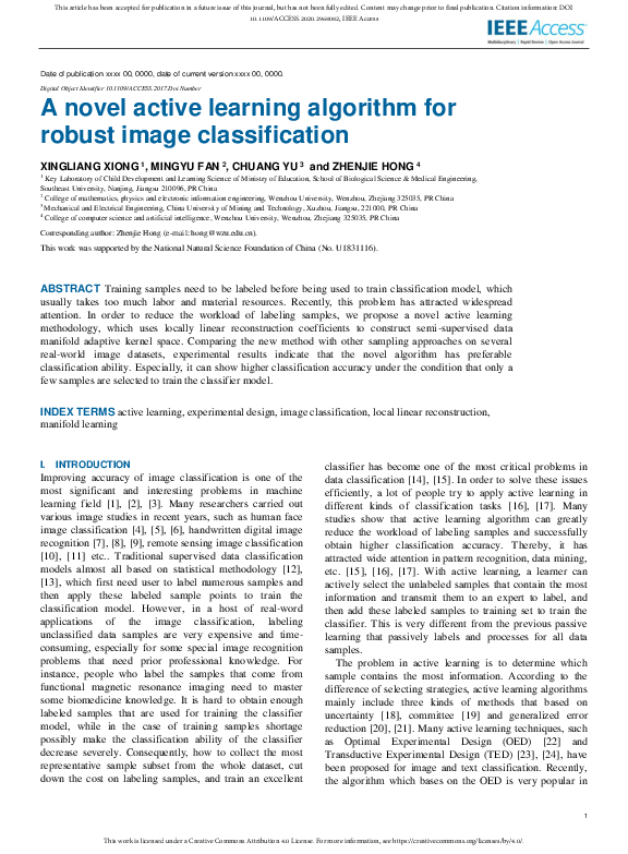 (PDF) A novel active learning algorithm for robust image classification