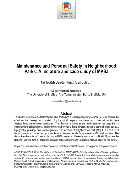 (PDF) Maintenance and Personal Safety in Neighborhood Parks: A ...