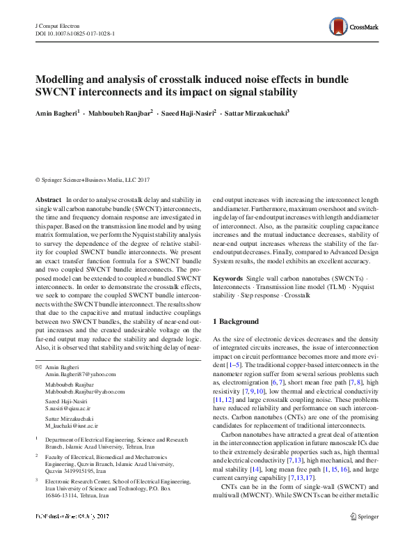 (PDF) Modelling and analysis of crosstalk induced noise effects in ...