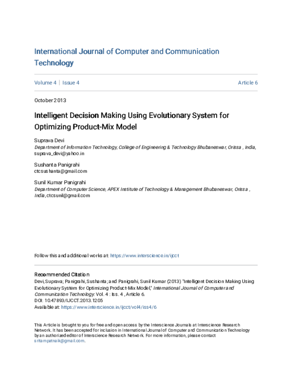 (PDF) Intelligent Decision Making Using Evolutionary System for ...