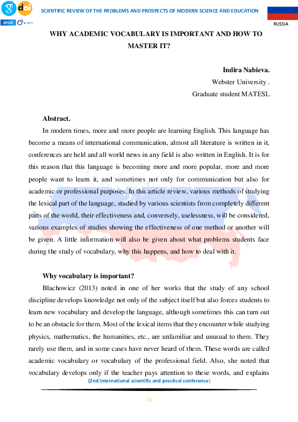 (PDF) Why Academic Vocabulary is Important and How to Master It?