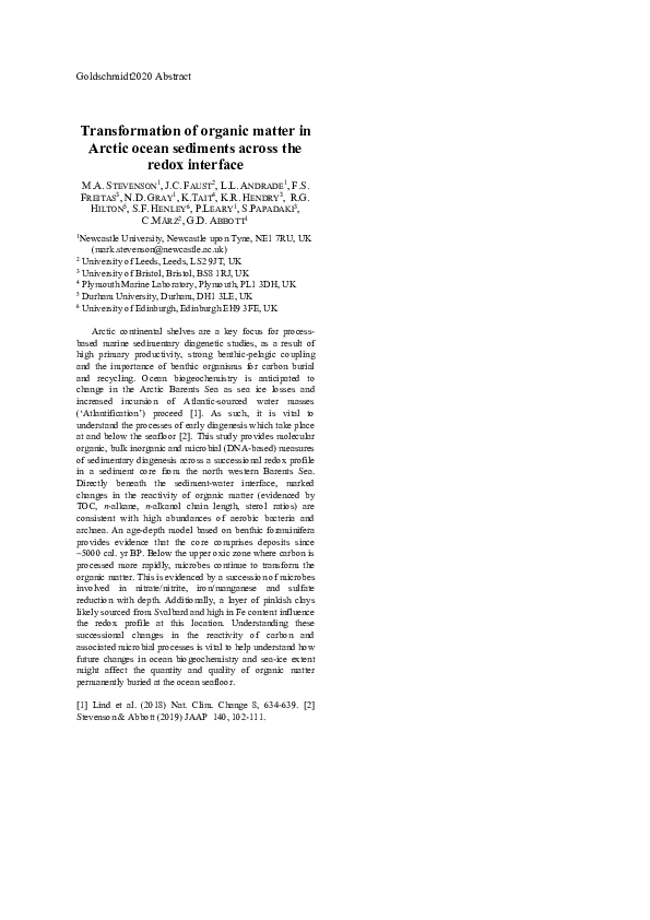 (PDF) Transformation of Organic Matter in Arctic Ocean Sediments Across ...