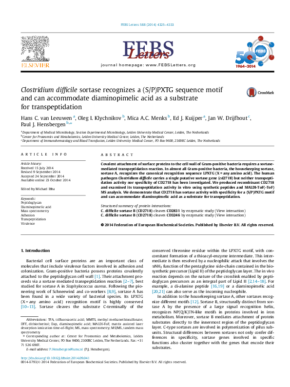 (PDF) Clostridium difficile sortase recognizes a (S/P)PXTG sequence ...
