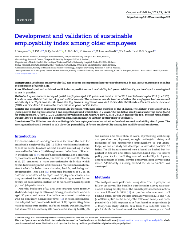 (PDF) Development and validation of sustainable employability index ...
