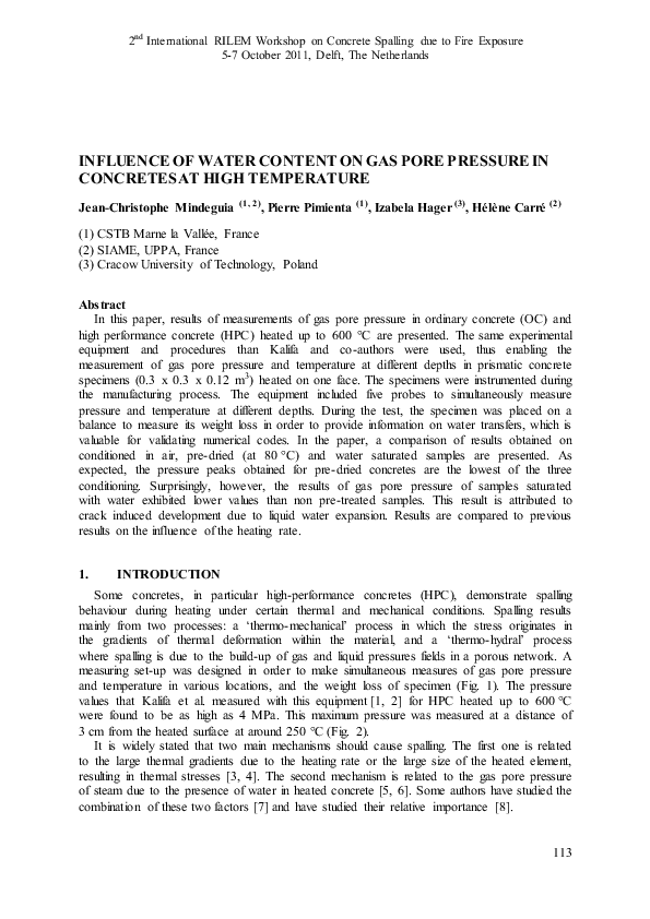 (PDF) Influence of water content on gas pore pressure in concretes at ...