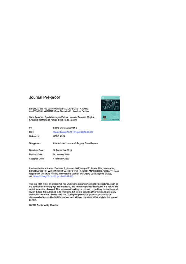 (PDF) Bifurcated rib with vertebral defects A rare anatomical variant