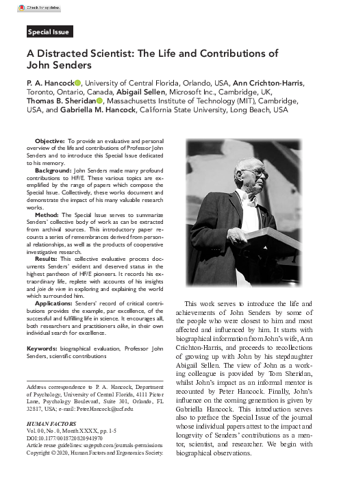 (PDF) A Distracted Scientist: The Life and Contributions of John Senders