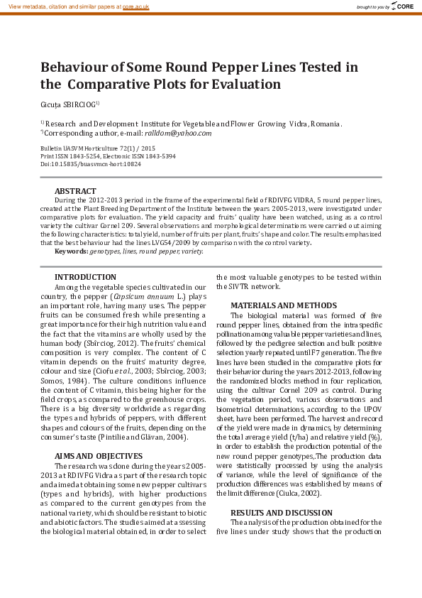 (PDF) Behaviour of Some Round Pepper Lines Tested in the Comparative ...