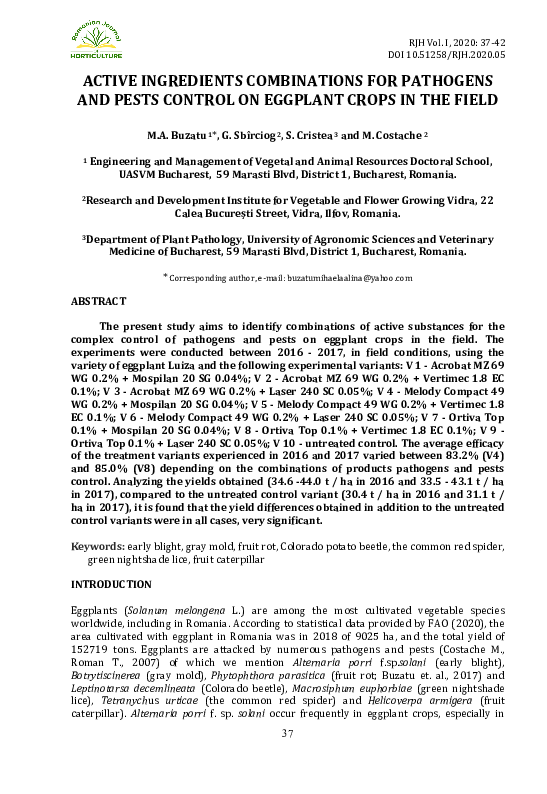 (PDF) Active Ingredients Combinations for Pathogens and Pests Control on Eggplant Crops in the
