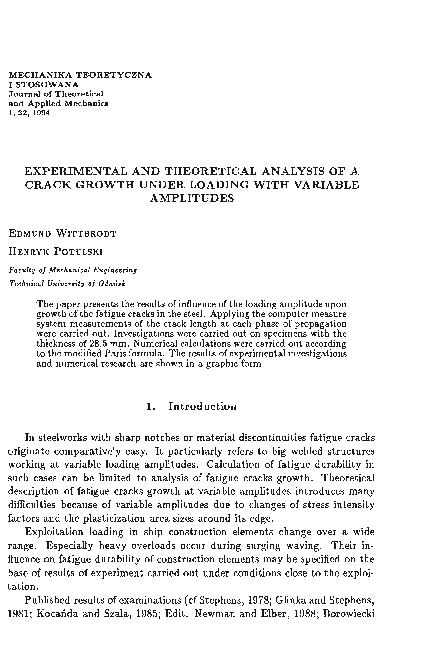 (PDF) Experimental and theoretical analysis of a crack growth under ...