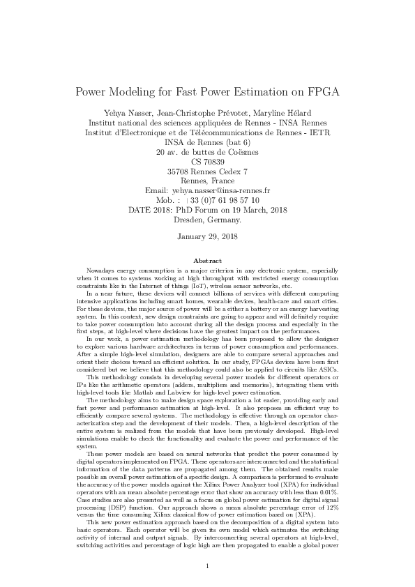(PDF) Power Modeling for Fast Power Estimation on FPGA