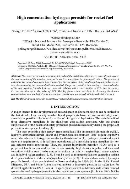(PDF) High concentration hydrogen peroxide for rocket fuel applications