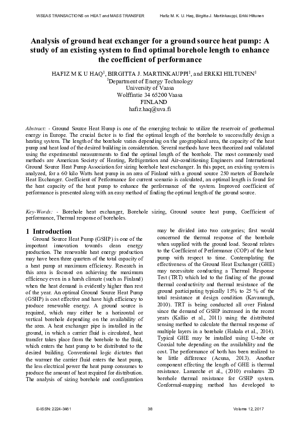 (PDF) Analysis of Ground Heat Exchanger for a Ground Source Heat Pump ...