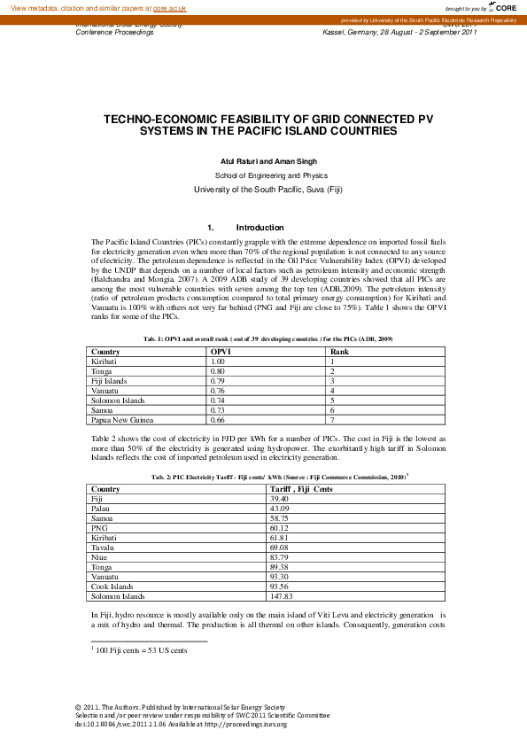 (PDF) Techno-Economic Feasibility of Grid Connected Systems in the ...