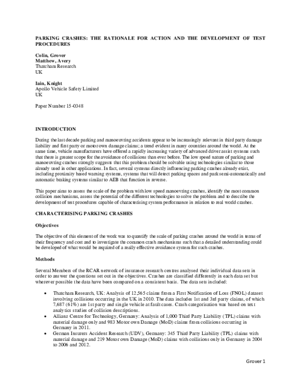 (PDF) Parking Crashes: The Rationale for Action and the Development of ...