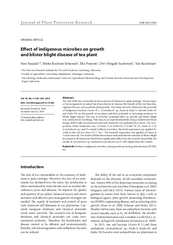 (PDF) Effect of indigenous microbes on growth and blister blight ...