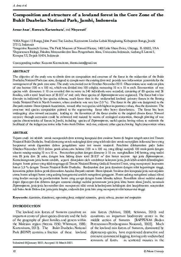 (PDF) Composition and structure of a lowland forest in the core zone of