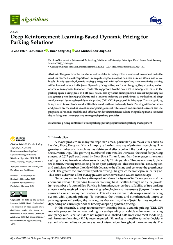 (PDF) Deep Reinforcement Learning-Based Dynamic Pricing for Parking ...