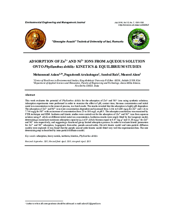 (PDF) ADSORPTION OF Zn2+ AND Ni2+ IONS FROM AQUEOUS SOLUTION ONTO ...